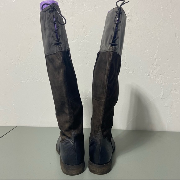 Roan Natty Burnished Riding Boots Leather Women 8.5 Gray/Brown Tall Lace Calf - Picture 5 of 12